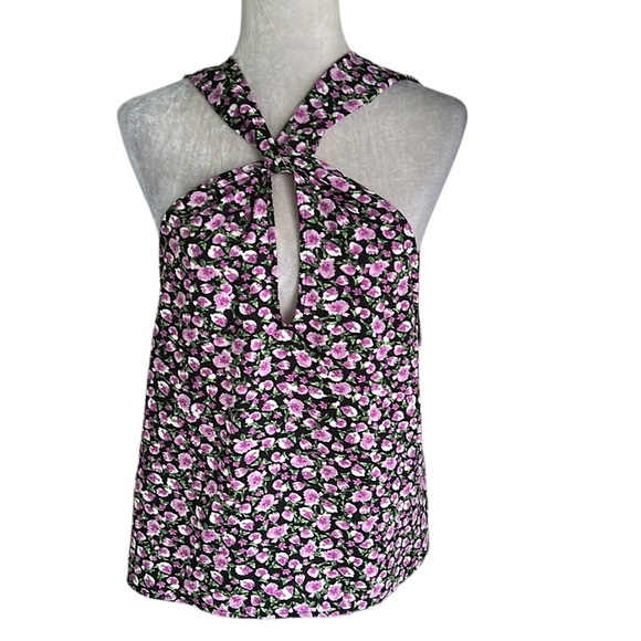 NWT Zara Black & Purple Floral Printed Cutout Halter Top - M - Picture 4 of 14